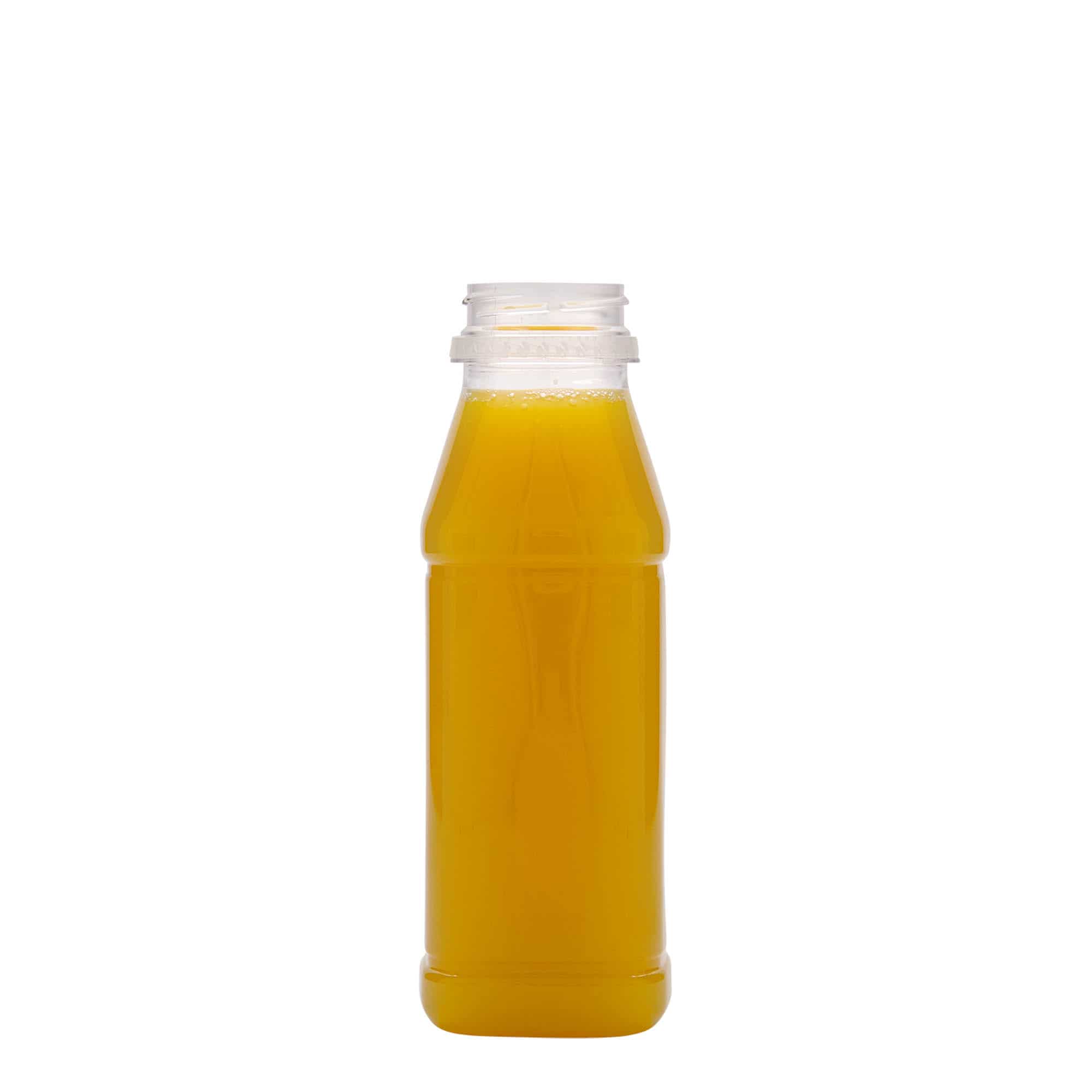 330 ml-es PET-palack 'Milk and Juice Carré', négyzet alakú, műanyag, szájnyílás: 38 mm