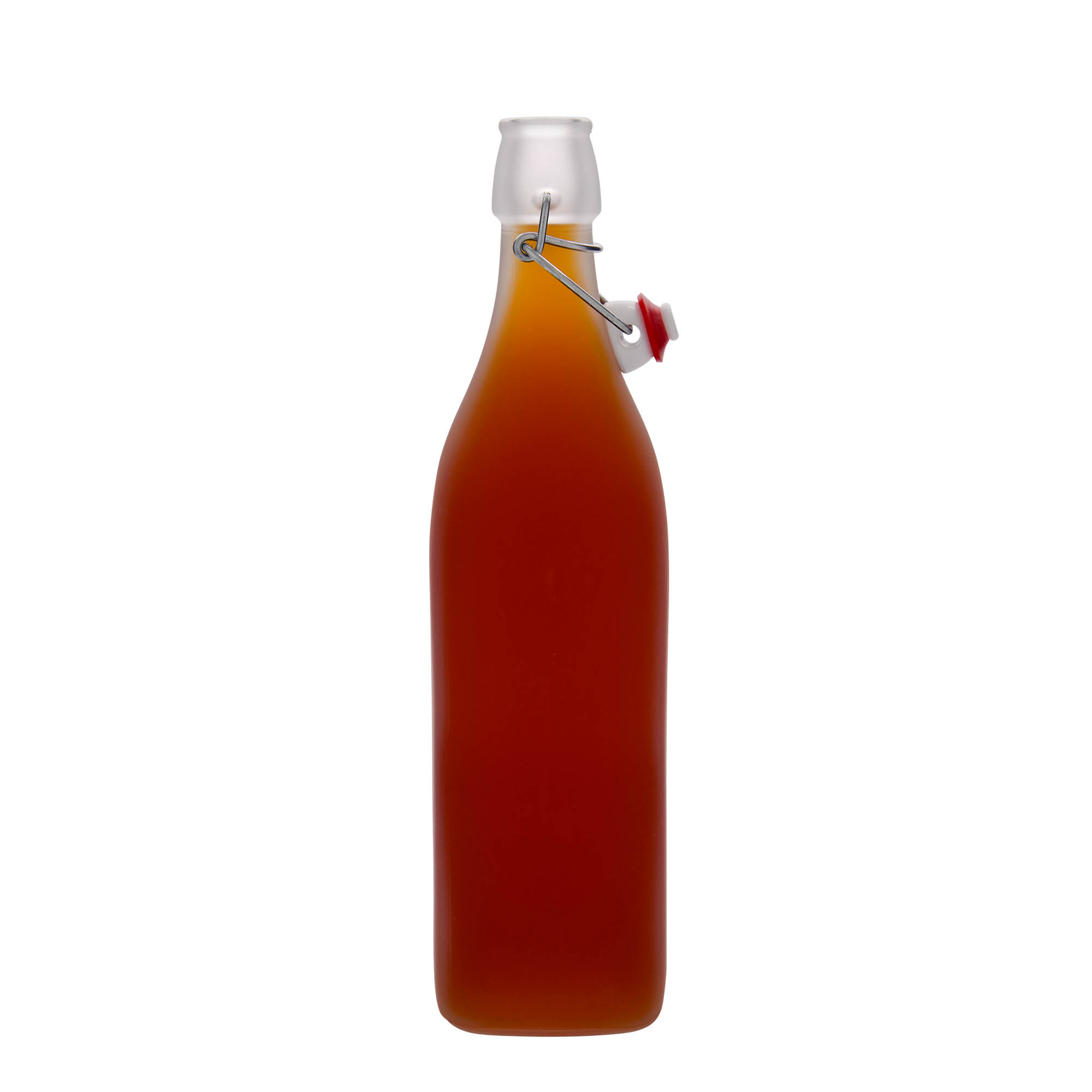 1000 ml-es üvegpalack 'Swing, négyzet alakú, fehér, szájnyílás: csatos zár