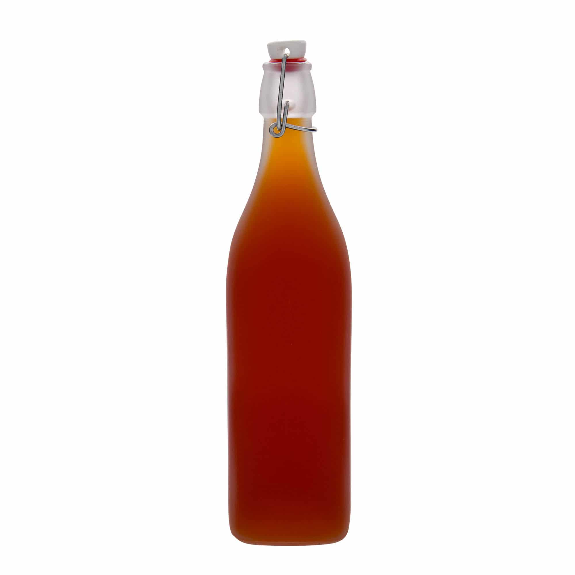 1000 ml-es üvegpalack 'Swing, négyzet alakú, fehér, szájnyílás: csatos zár